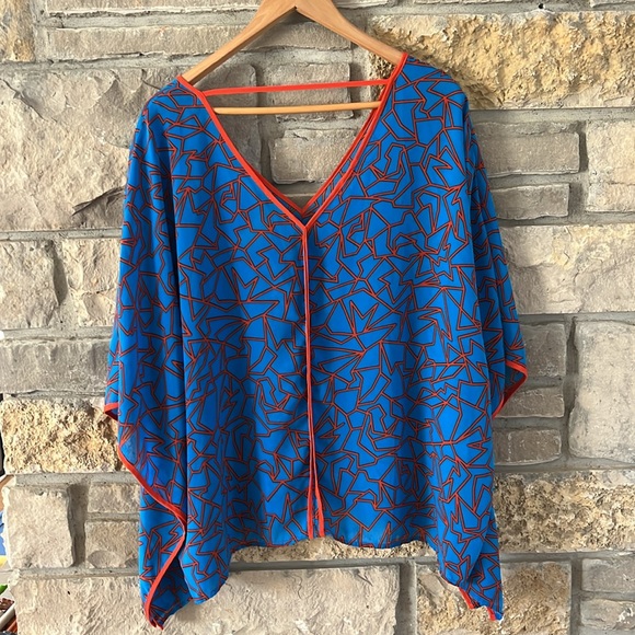 Miss Tina by Tina Knowles Blue & Orange Bat Wing Top Size XL - Picture 8 of 11